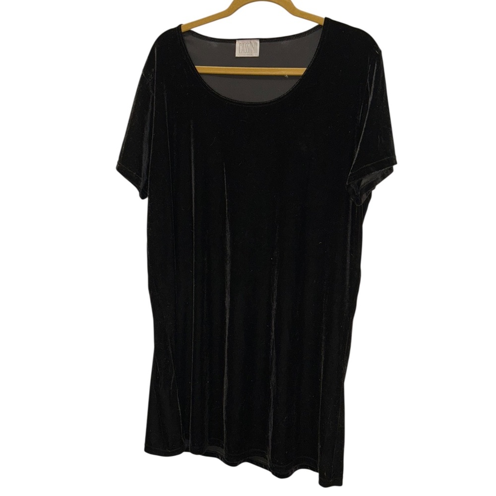 Oleg Cassini Vintage 90s black velour velvet short shirt dress 1X Woman PLUS